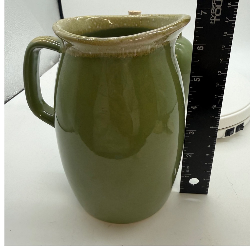 Vintage hull Green Stoneware Pitcher Salt Pepper Shaker Set MCM earthy rustic